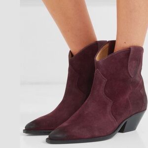 NIB Isabel Marant Dewina Aubergine Suede Booties Size 7